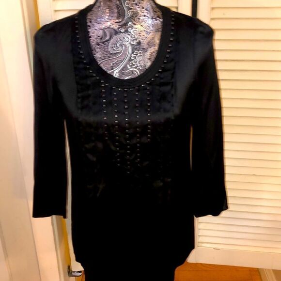 NWT Rebecca Taylor Silk Blouse with beaded Detail in Classic Black. - Picture 4 of 17